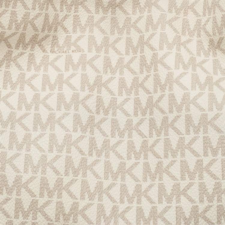 Pre Owned Michael Kors White/Brown Signature Coated Canvas and Leather Raven Shoulder Bag