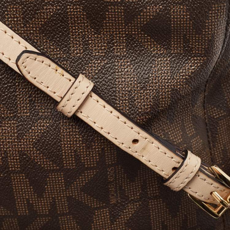 Pre Owned Michael Kors Brown Signature Coated Canvas and Leather Jet Set Travel Messenger Bag