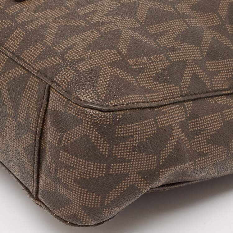 Pre Owned Michael Kors Brown Signature Coated Canvas and Leather Jet Set Travel Messenger Bag