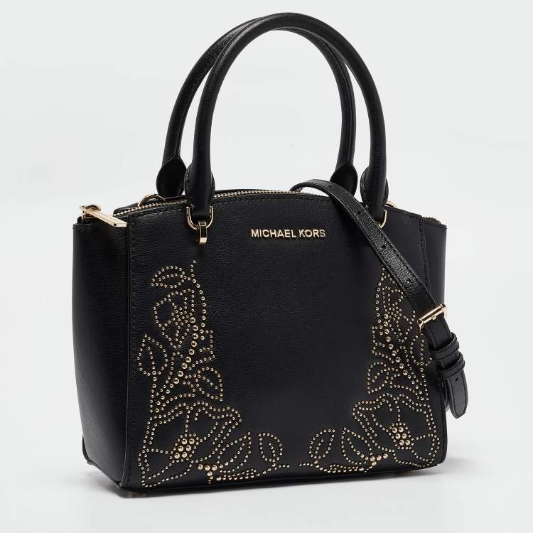 Pre Owned Michael Kors Navy Blue Leather Small Ellis Studded Tote