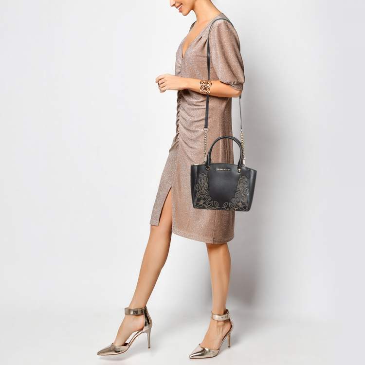 Pre Owned Michael Kors Navy Blue Leather Small Ellis Studded Tote