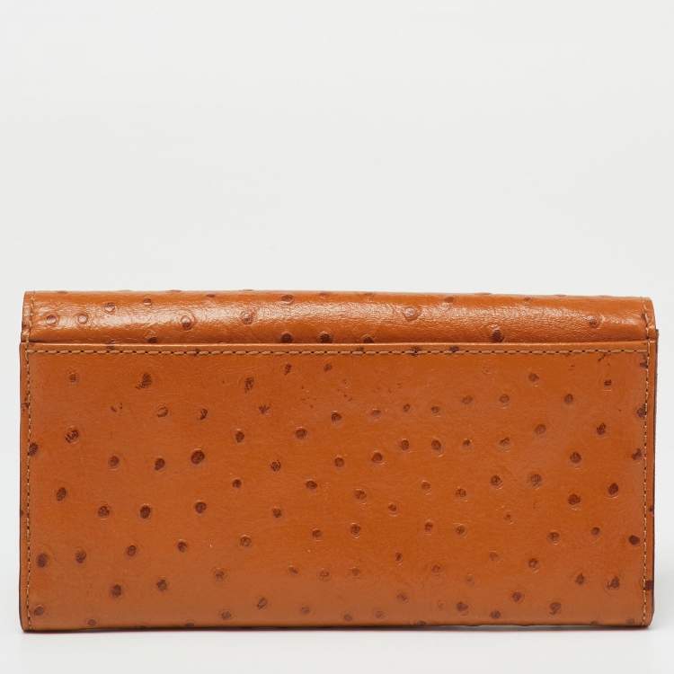 Pre Owned Michael Kors Tan Ostrich Embossed Leather Flap Continental Wallet