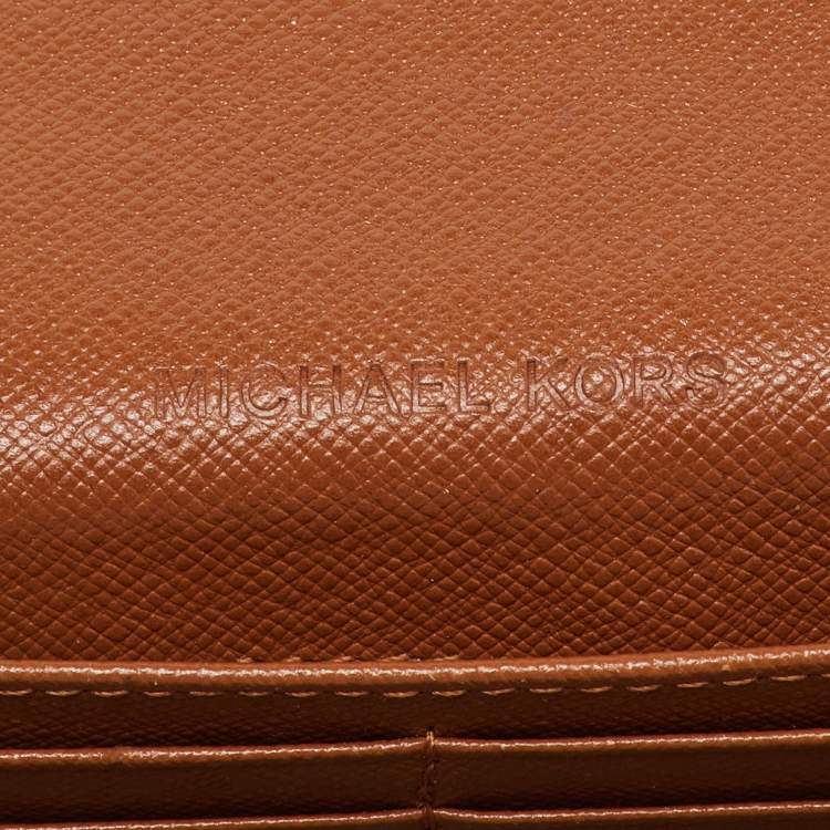 Pre Owned Michael Kors Tan Ostrich Embossed Leather Flap Continental Wallet