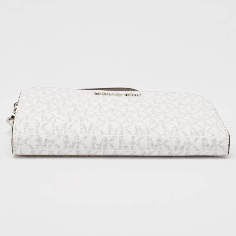 Pre Owned Michael Kors Grey/White Signature Coated Canvas and Leather Adele Wristlet Wallet