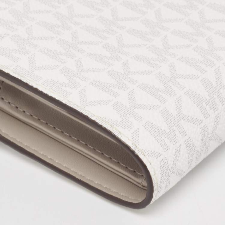 Pre Owned Michael Kors Grey/White Signature Coated Canvas and Leather Adele Wristlet Wallet