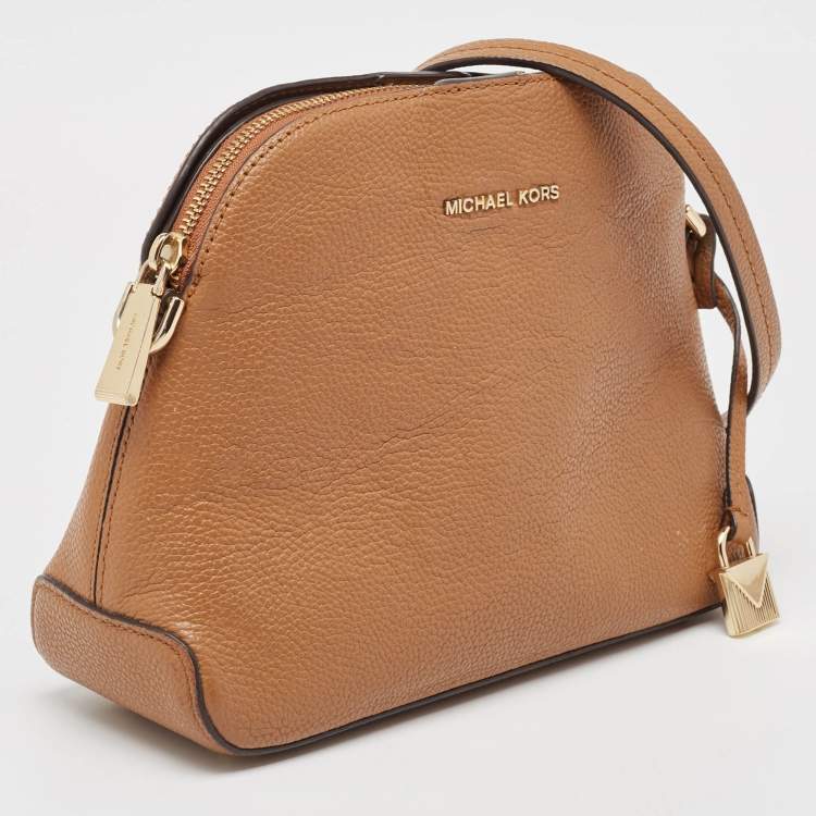 Pre Owned Michael Kors Brown Leather Cindy Dome Crossbody Bag