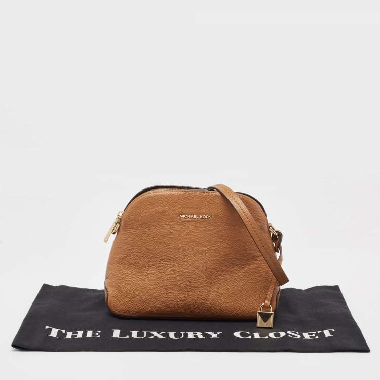 Pre Owned Michael Kors Brown Leather Cindy Dome Crossbody Bag