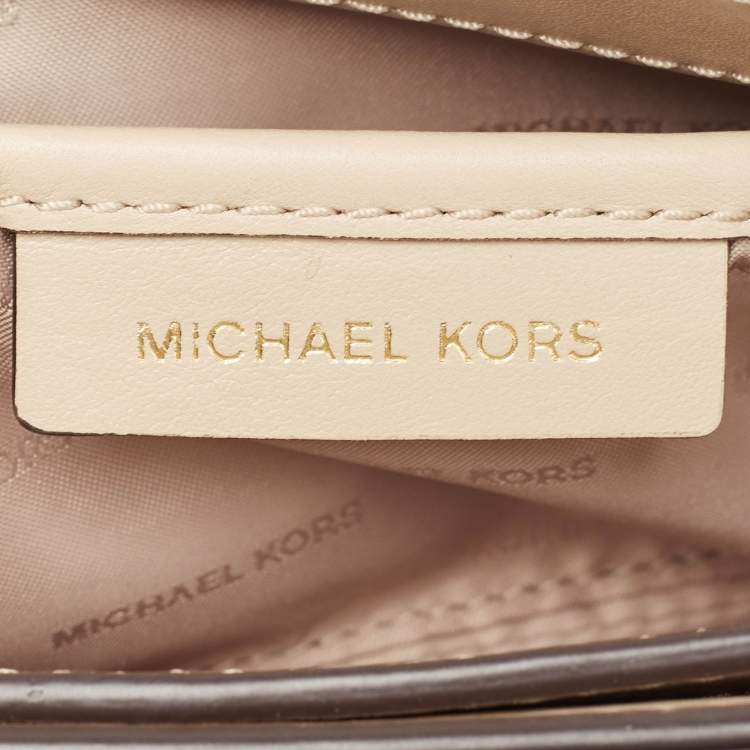 Pre Owned Michael Kors Beige Leather Beaded Gusset Jade Chain Clutch