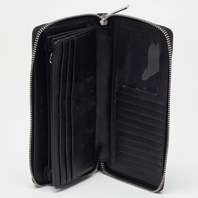 Pre Owned Michael Kors Black/Grey Signature Coated Canvas Zip Around Wallet