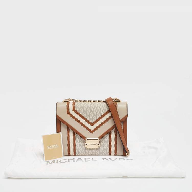 Pre Owned Michael Kors Beige/Brown Signature Coated Canvas and Leather Large Whitney Shoulder Bag