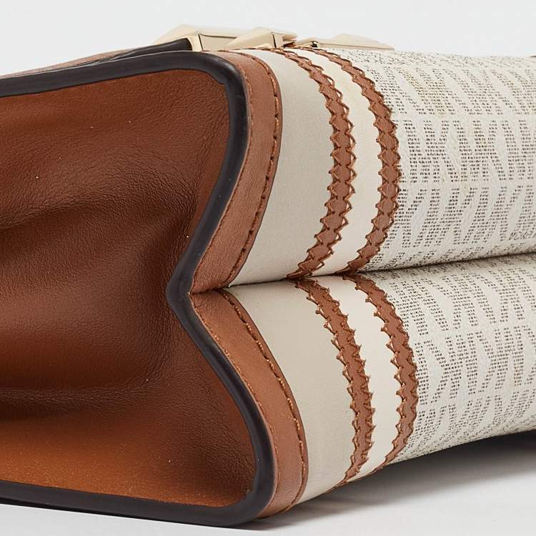 Pre Owned Michael Kors Beige/Brown Signature Coated Canvas and Leather Large Whitney Shoulder Bag