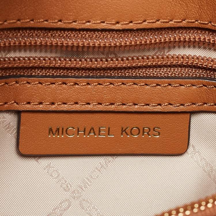 Pre Owned Michael Kors Beige/Brown Signature Coated Canvas and Leather Large Whitney Shoulder Bag