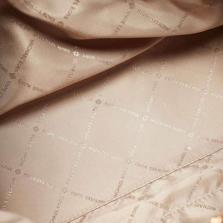 Pre Owned Michael Kors White/Brown Signature Coated Canvas and Leather Trisha Tote