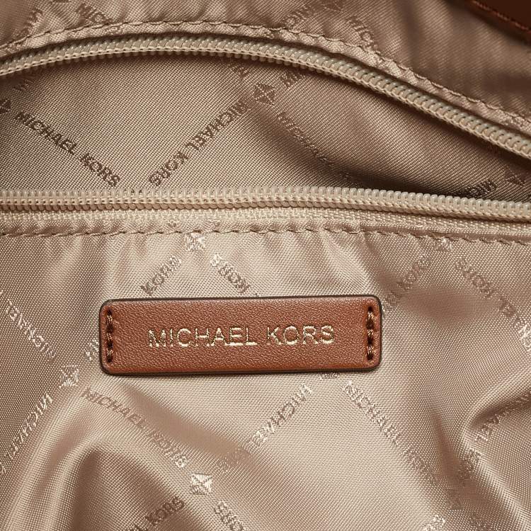 Pre Owned Michael Kors White/Brown Signature Coated Canvas and Leather Trisha Tote