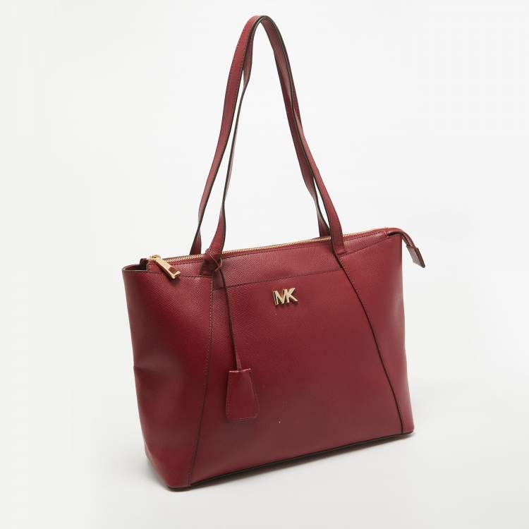 Pre Owned Michael Kors Red Leather Medium East West Maddie Tote