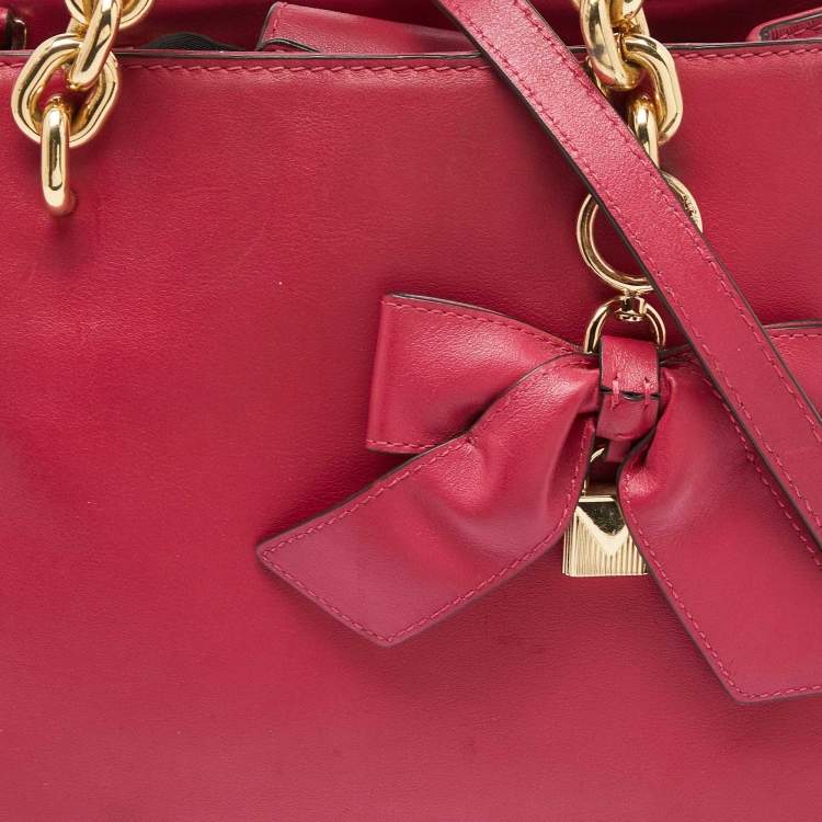 Pre Owned MICHAEL Michael Kors Pink Leather Mini Cynthia Bow Tote