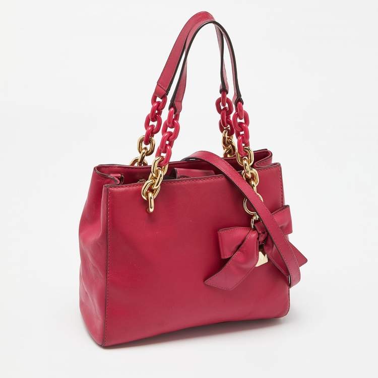 Pre Owned MICHAEL Michael Kors Pink Leather Mini Cynthia Bow Tote