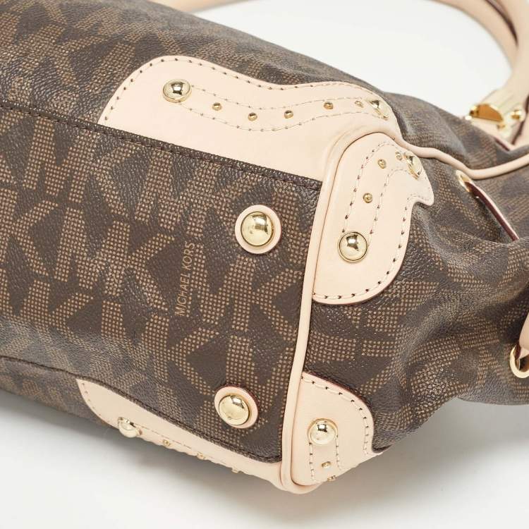 مملوكة مسبقًا Michael Kors Brown/Beige Monogram Coated Canvas and Leather Drawstring Bag