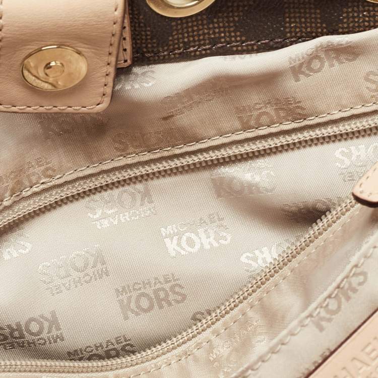 مملوكة مسبقًا Michael Kors Brown/Beige Monogram Coated Canvas and Leather Drawstring Bag