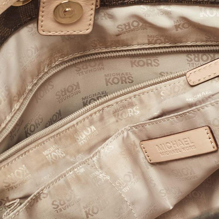 مملوكة مسبقًا Michael Kors Brown/Beige Monogram Coated Canvas and Leather Drawstring Bag