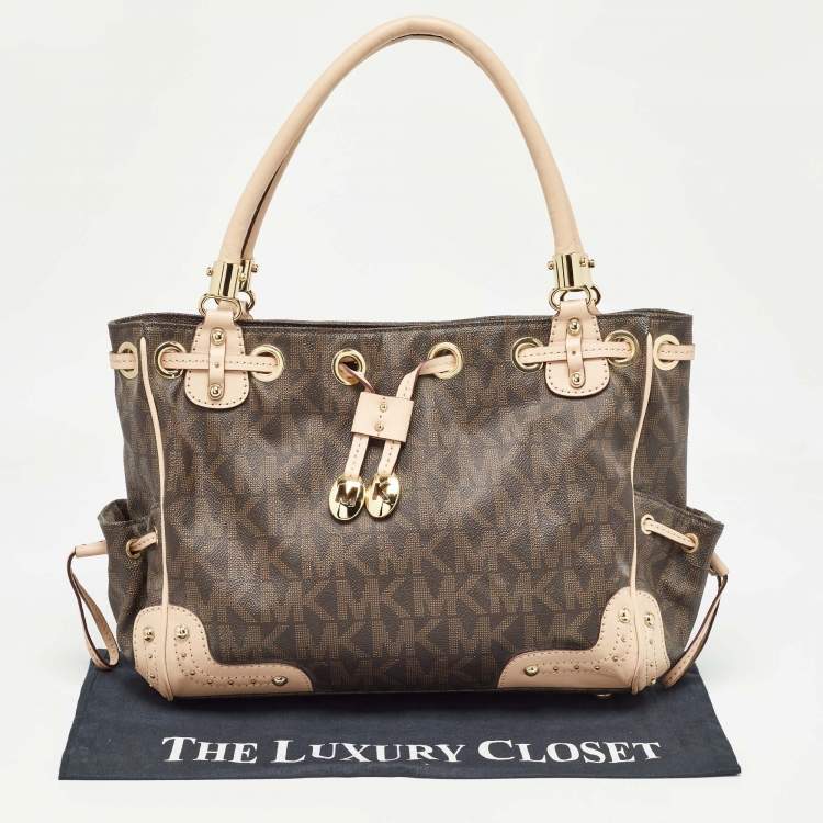 مملوكة مسبقًا Michael Kors Brown/Beige Monogram Coated Canvas and Leather Drawstring Bag