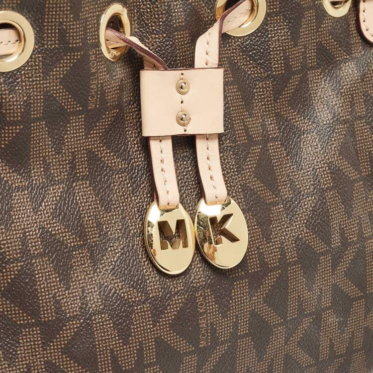 مملوكة مسبقًا Michael Kors Brown/Beige Monogram Coated Canvas and Leather Drawstring Bag