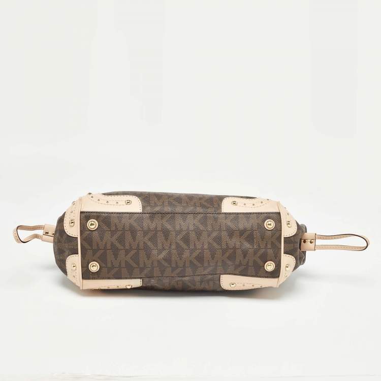 مملوكة مسبقًا Michael Kors Brown/Beige Monogram Coated Canvas and Leather Drawstring Bag