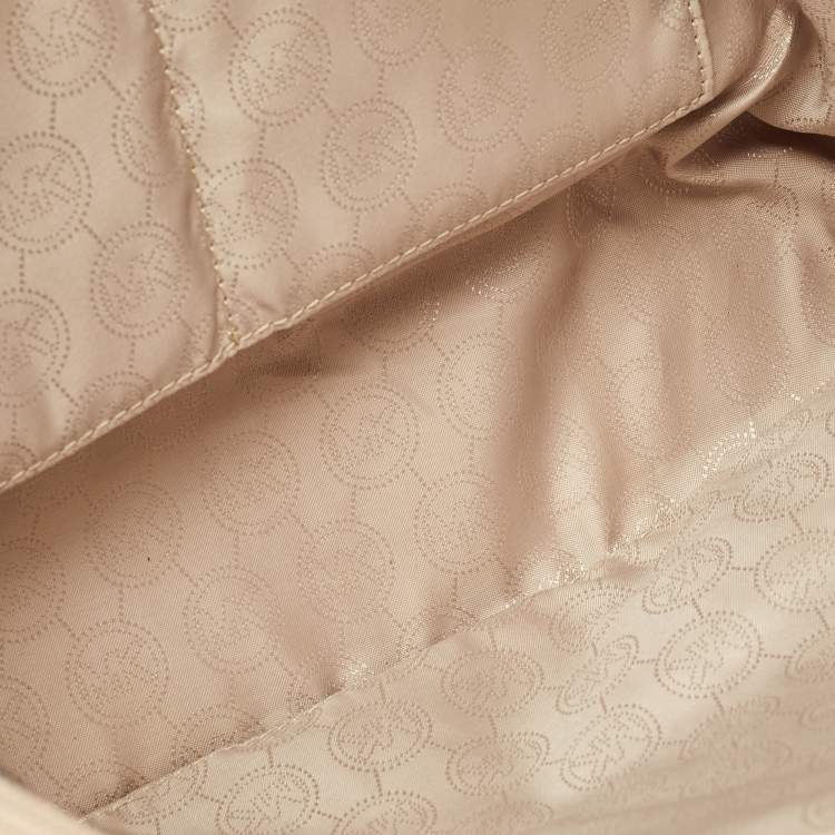 Pre Owned Michael Kors Beige/White Signature Coated Canvas and Leather Jet Set Tote