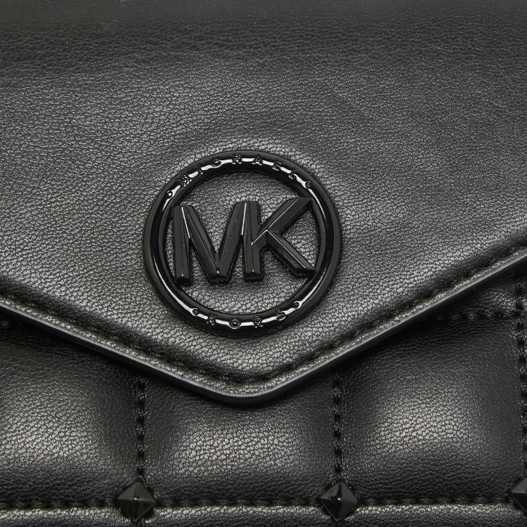Pre Owned Michael Kors Black Quilted Leather Carmen Wallet On Chain