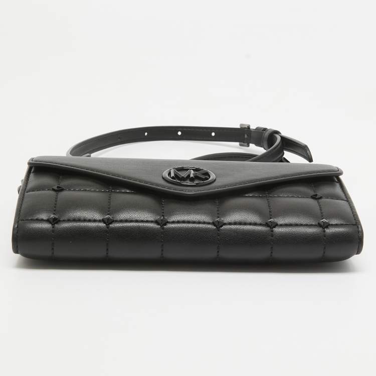 Pre Owned Michael Kors Black Quilted Leather Carmen Wallet On Chain