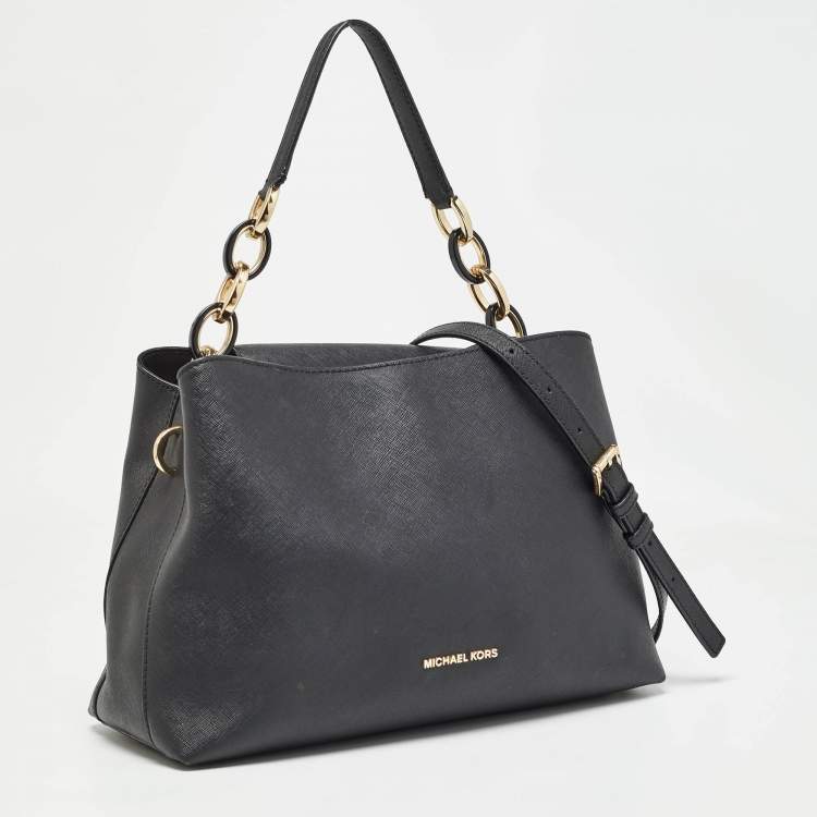 Pre Owned Michael Kors Black Saffiano Leather Portia Top Handle Bag