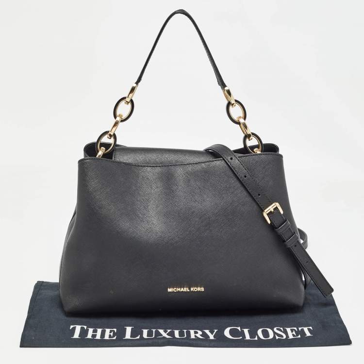 Pre Owned Michael Kors Black Saffiano Leather Portia Top Handle Bag