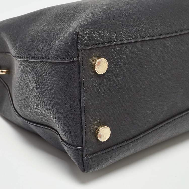 Pre Owned Michael Kors Black Saffiano Leather Portia Top Handle Bag