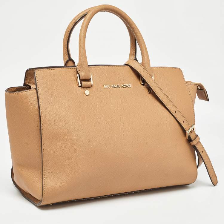 Pre Owned Michael Kors Brown Saffiano Leather Large Selma Tote
