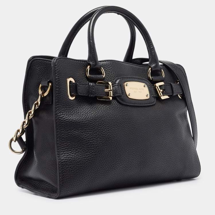 Pre Owned Michael Kors Black Leather East/West Hamilton Tote