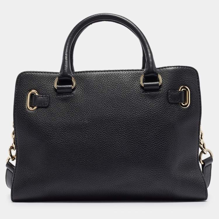 Pre Owned Michael Kors Black Leather East/West Hamilton Tote