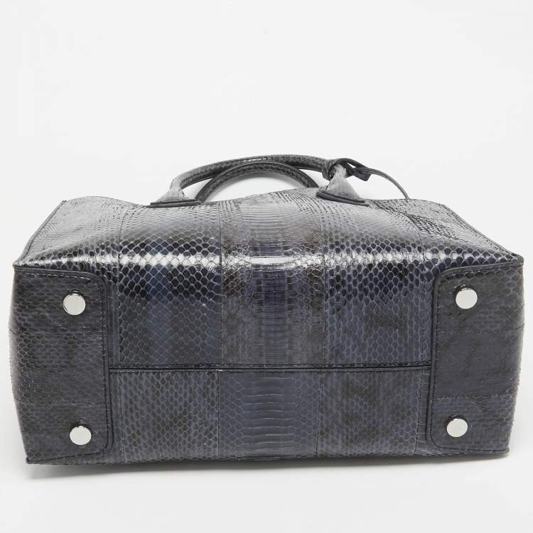 Pre Owned Michael Kors Navy Blue Watersnake Leather Large Mercer Tote