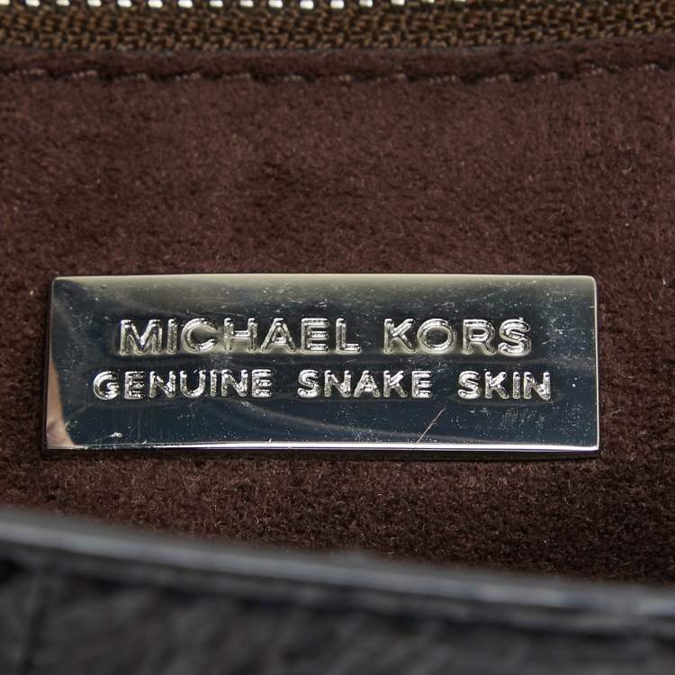 Pre Owned Michael Kors Navy Blue Watersnake Leather Large Mercer Tote