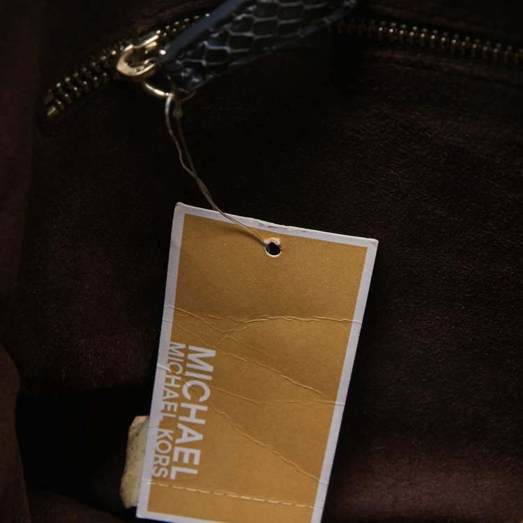 Pre Owned Michael Kors Navy Blue Watersnake Leather Large Mercer Tote