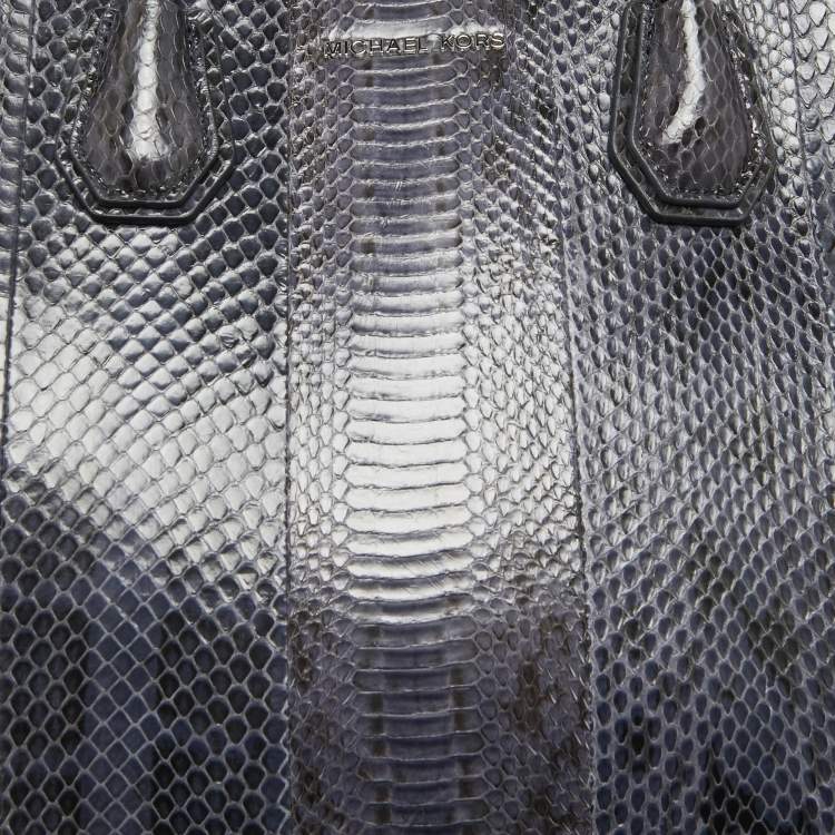 Pre Owned Michael Kors Navy Blue Watersnake Leather Large Mercer Tote