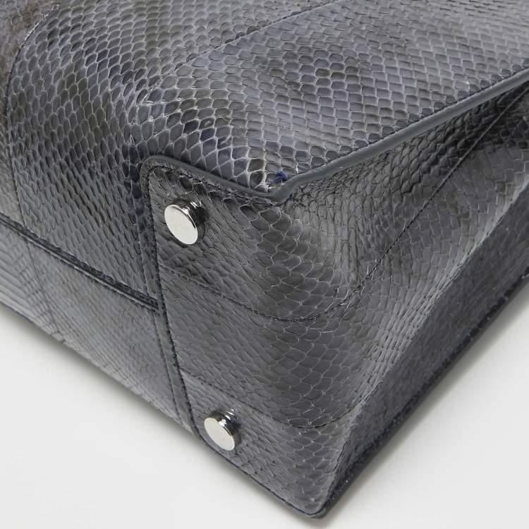 Pre Owned Michael Kors Navy Blue Watersnake Leather Large Mercer Tote