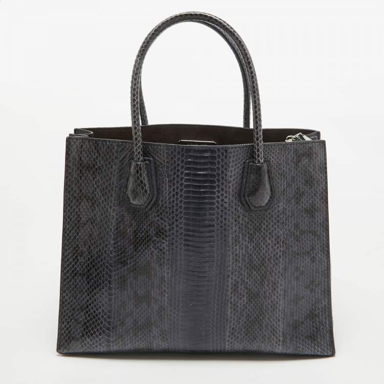 Pre Owned Michael Kors Navy Blue Watersnake Leather Large Mercer Tote