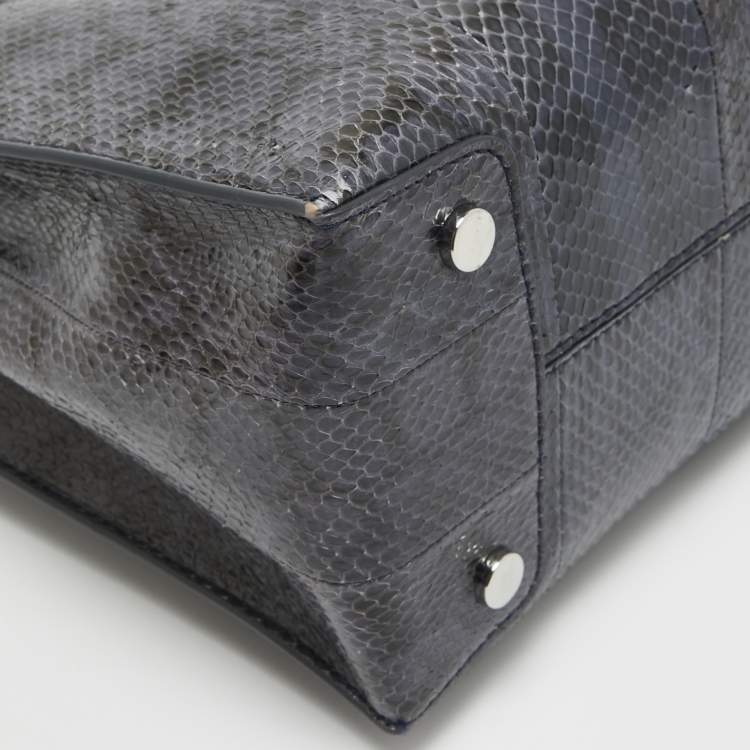 Pre Owned Michael Kors Navy Blue Watersnake Leather Large Mercer Tote