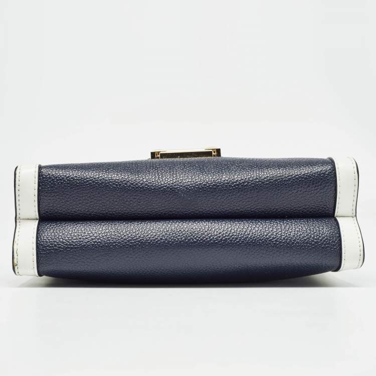 Pre Owned Michael Kors Dark Blue/White Leather Large Whitney Convertible Shoulder Bag