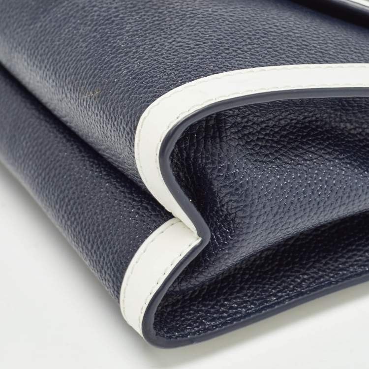 Pre Owned Michael Kors Dark Blue/White Leather Large Whitney Convertible Shoulder Bag