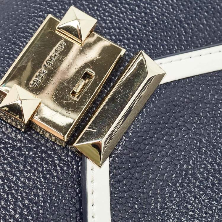 Pre Owned Michael Kors Dark Blue/White Leather Large Whitney Convertible Shoulder Bag