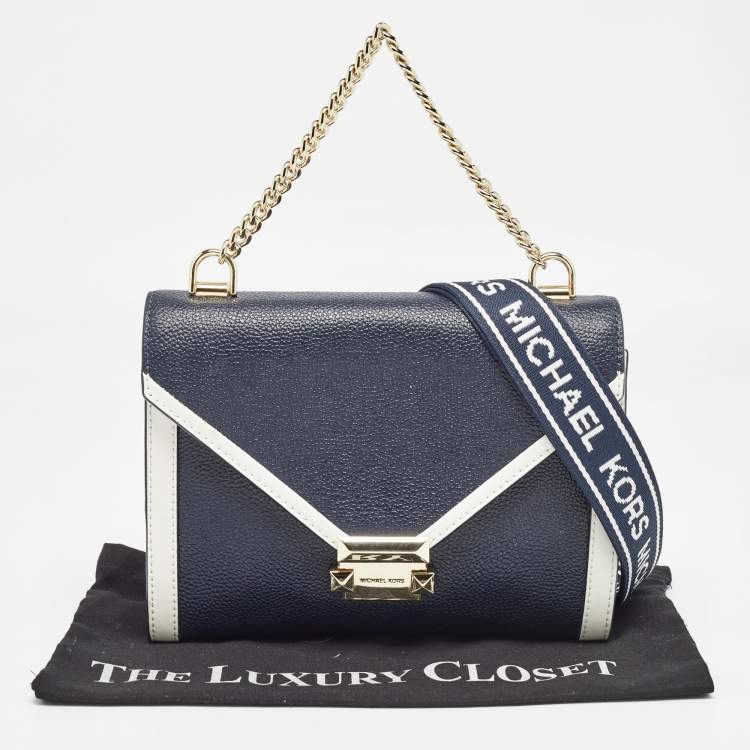 Pre Owned Michael Kors Dark Blue/White Leather Large Whitney Convertible Shoulder Bag