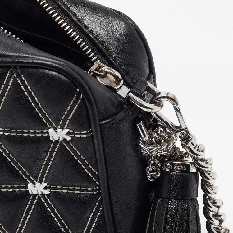 Pre Owned Michael Kors Black/White Quilted Leather Medium Ginny Crossbody Bag