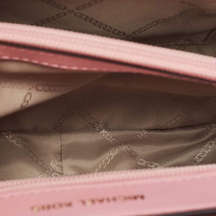 Pre Owned Michael Kors Brown/Pink Signature Coated Canvas & Python Embossed Large Studded Soho Shoulder Bag