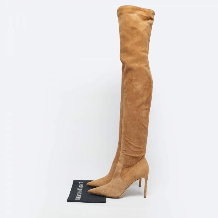 Pre Owned Michael Kors Brown Suede Rue Knee Length Boots Size 39